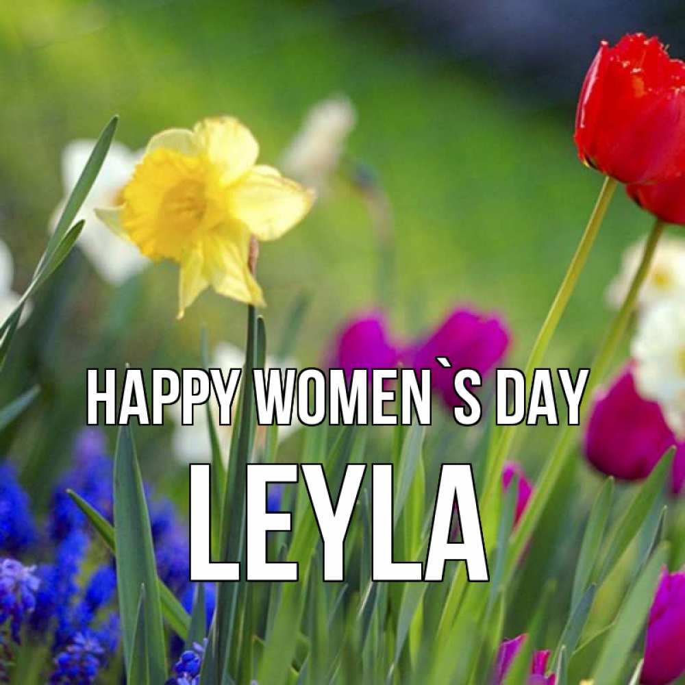 Greetings card с именем, Leyla happy women`s day международный женский день 3 Greetings with text for free download 